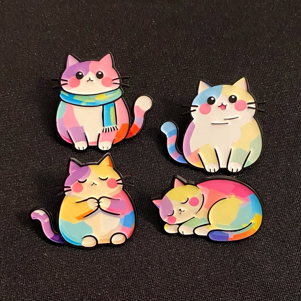 Colorful Kitty enamel pin or magnet | Choose one easy-going cat for a mood lift